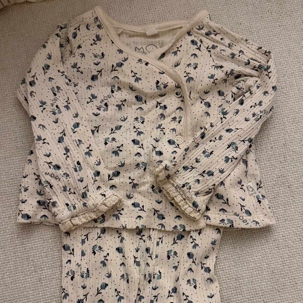 MORI Baby Cream Floral Ribbed Baby Set